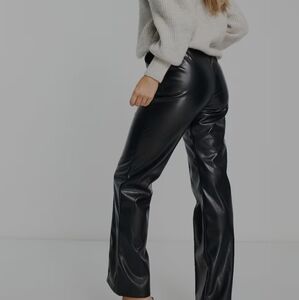 Asos Design Black Faux Leather Straight Pants Size 12 Tall